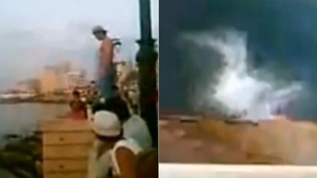 A la izquierda, el hombre antes de lanzarse al mar; a la derecha, el mar tras el clavado del sujeto