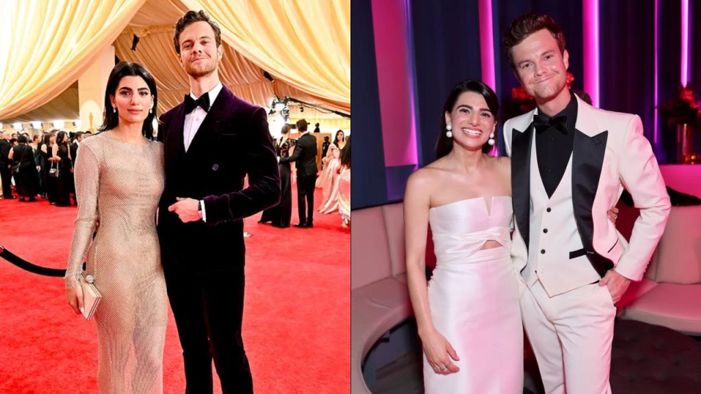 Dos fotografías de Jack Quaid y Claudia Doumit juntos