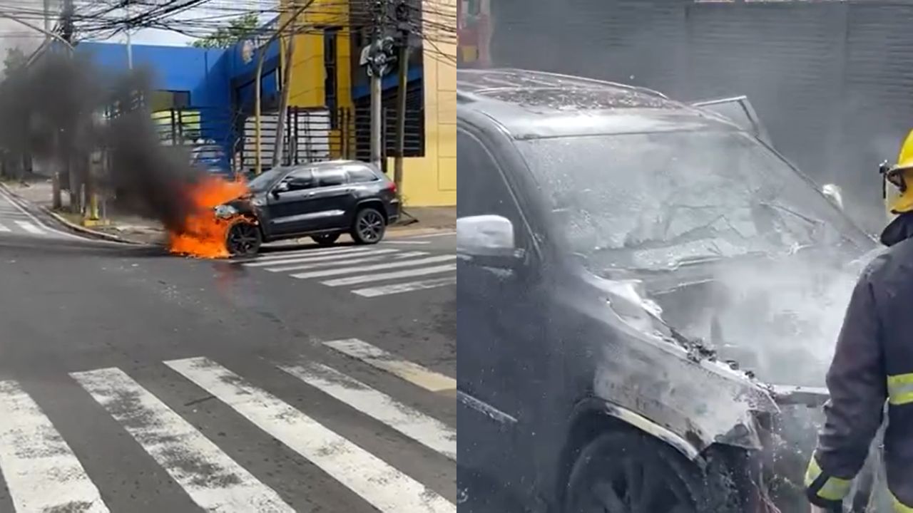 Vehículo se incendia en el bulevar Juan Pablo II, en la capital