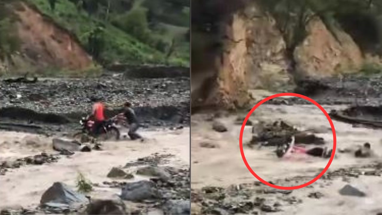 Graban cuando motociclistas son arrastrados por río en Ocotepeque