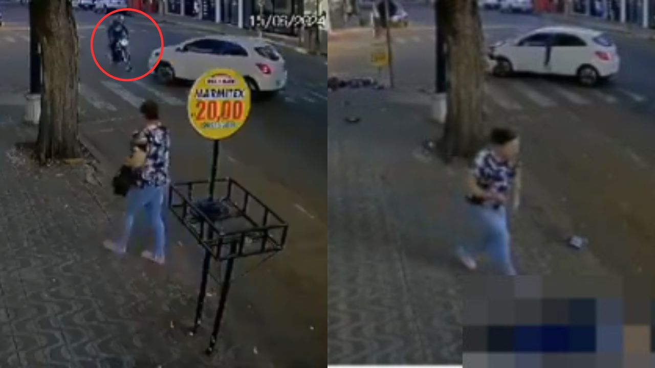 Motociclista choca contra un carro y sale expulsado hacia una acera