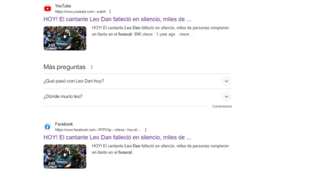 Captura de los bulos del funeral de Leo Dan