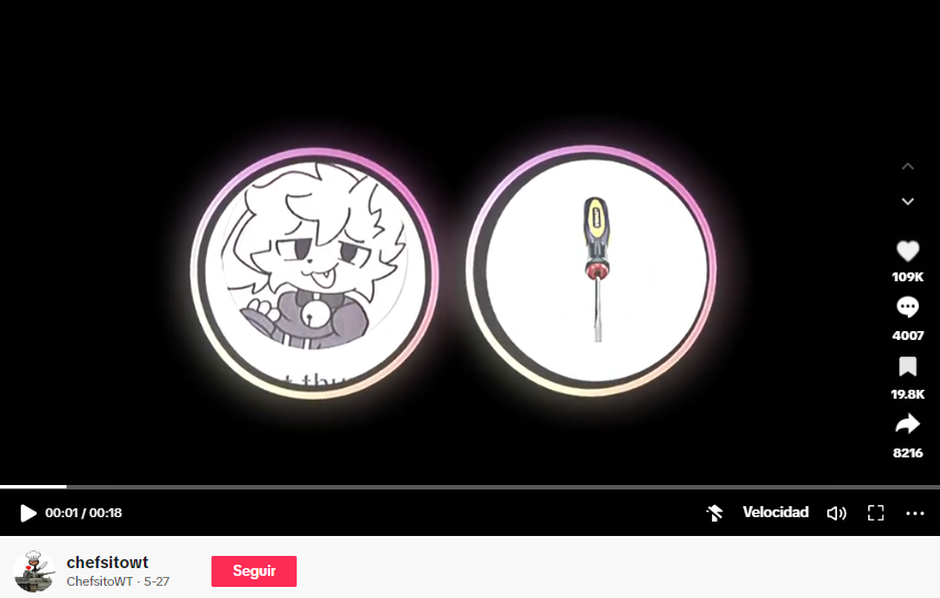 Un tiktok donde solamente se ve el logo de Cat Thunder y un destornillador