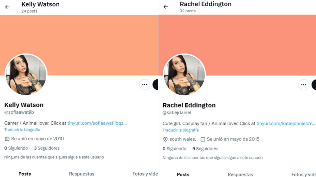Captura de pantalla donde se ven distintas cuentas con la misma foto de perfil