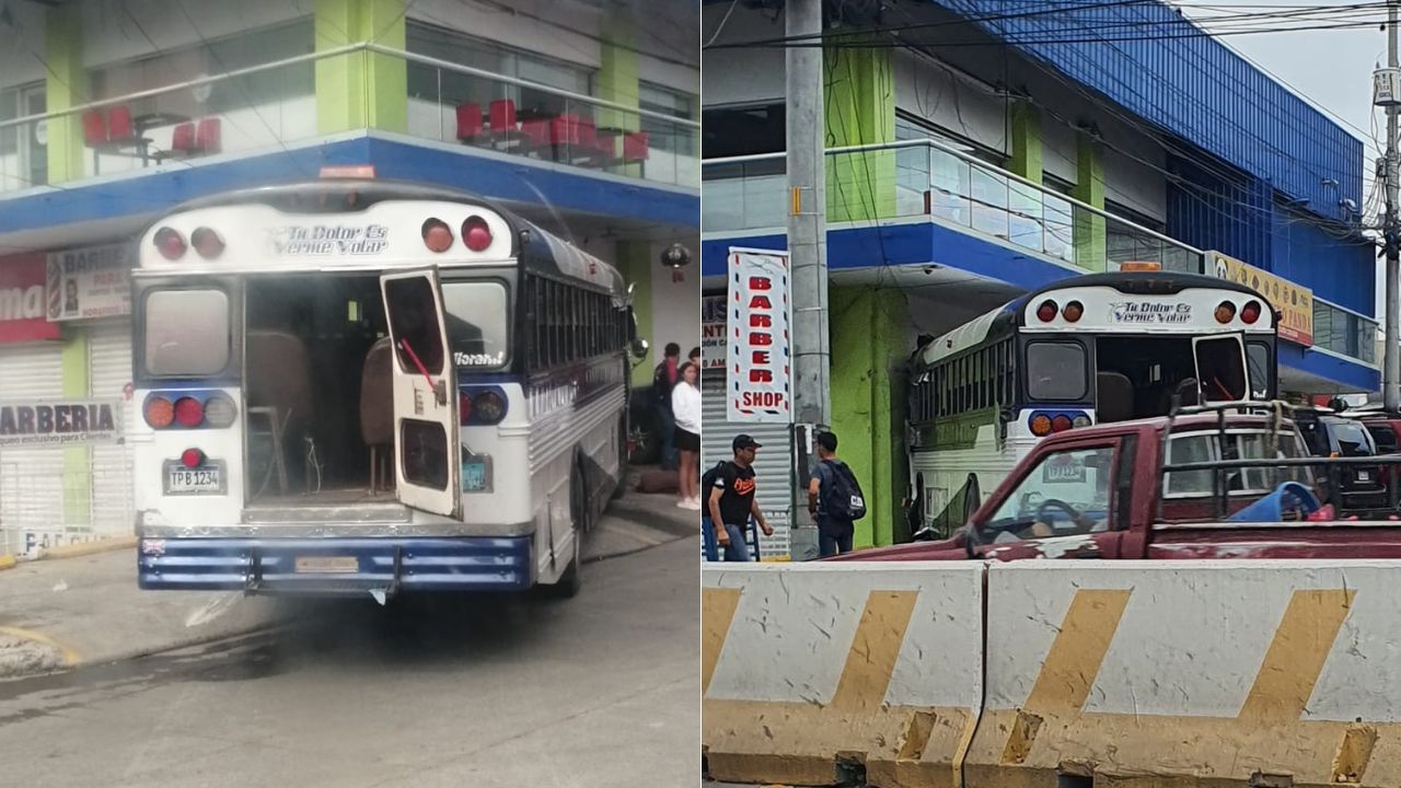 Por ir peleando línea, conductor de bus impacta contra edificio frente al Aeropuerto Toncontín