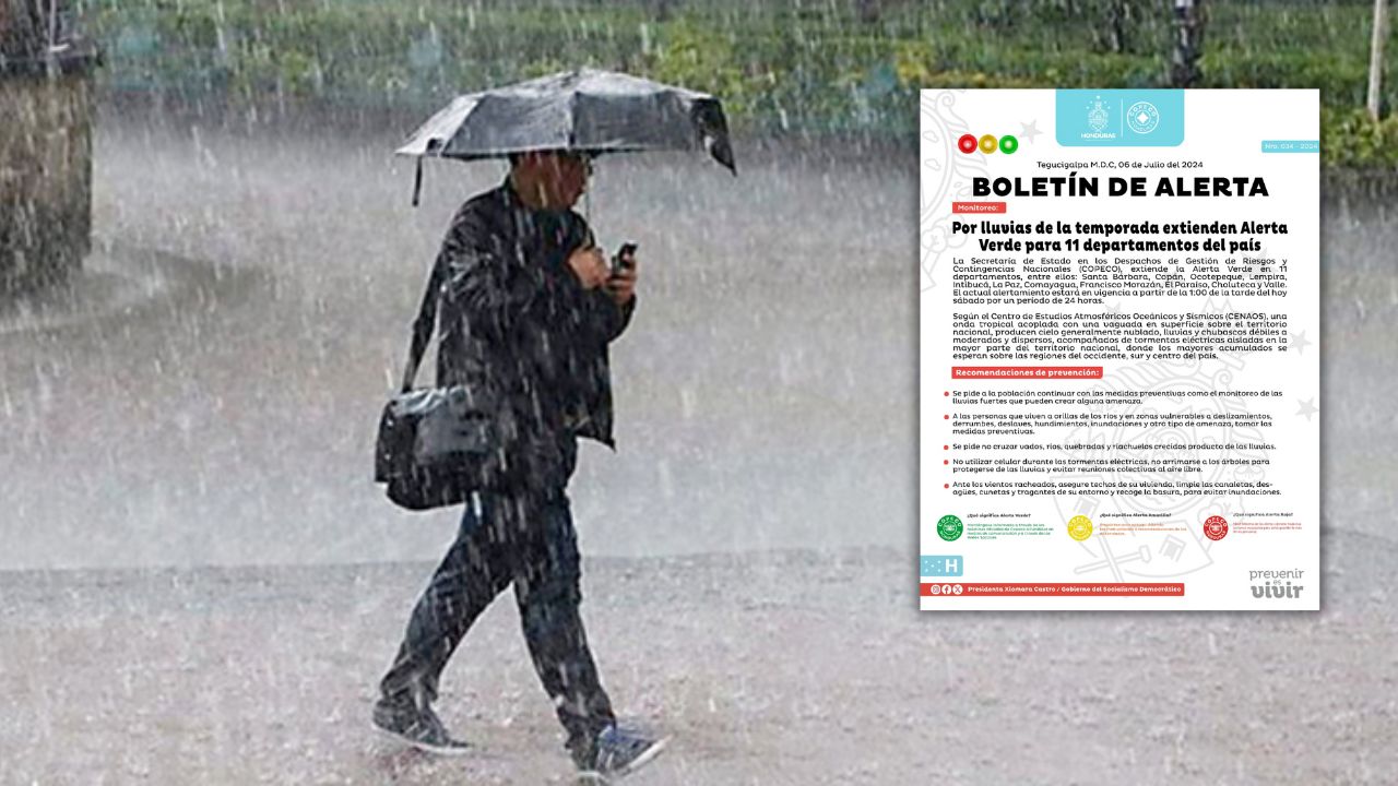 Extienden alerta verde en 11 departamentos de Honduras por lluvias
