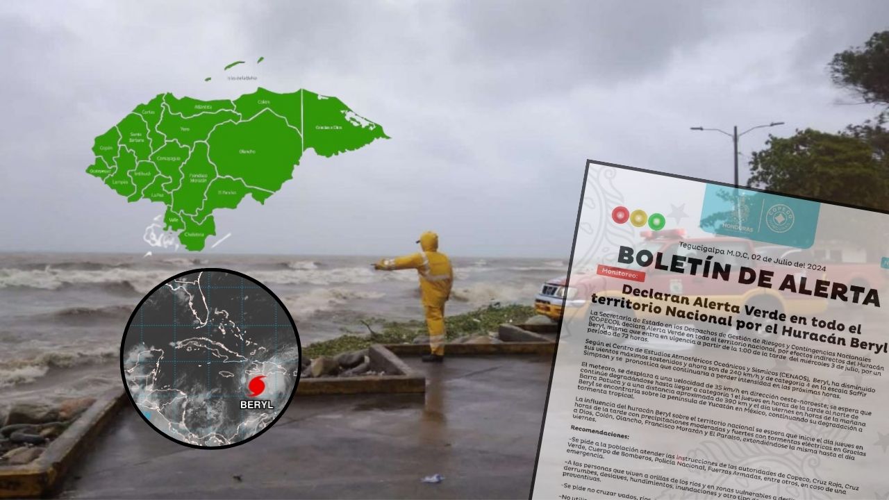 Emiten alerta verde en todo Honduras por efectos de huracán Beryl