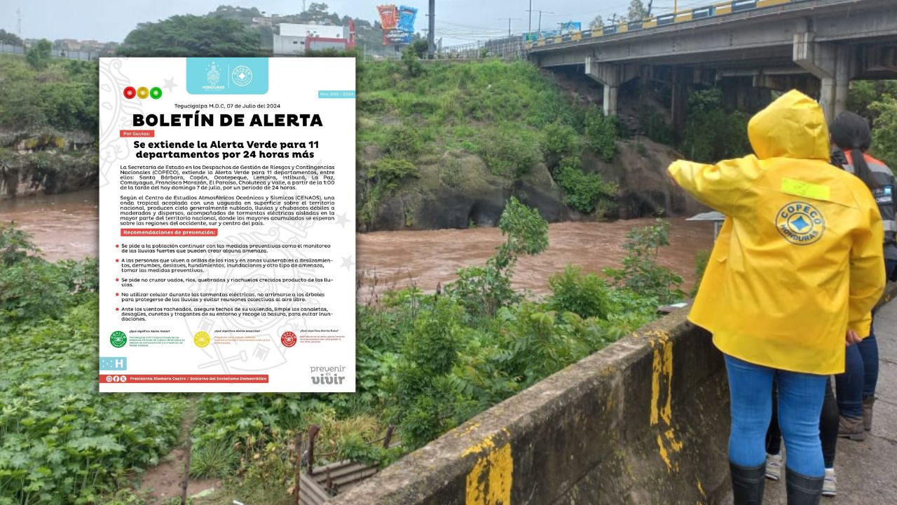 Por 24 horas extienden alerta verde en 11 departamentos de Honduras por lluvias