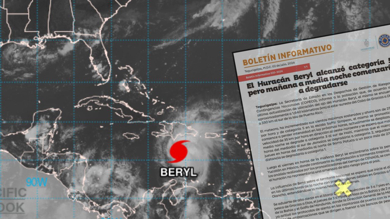 Huracán Beryl podría degradarse el miércoles, pese a ser categoría 5: Copeco