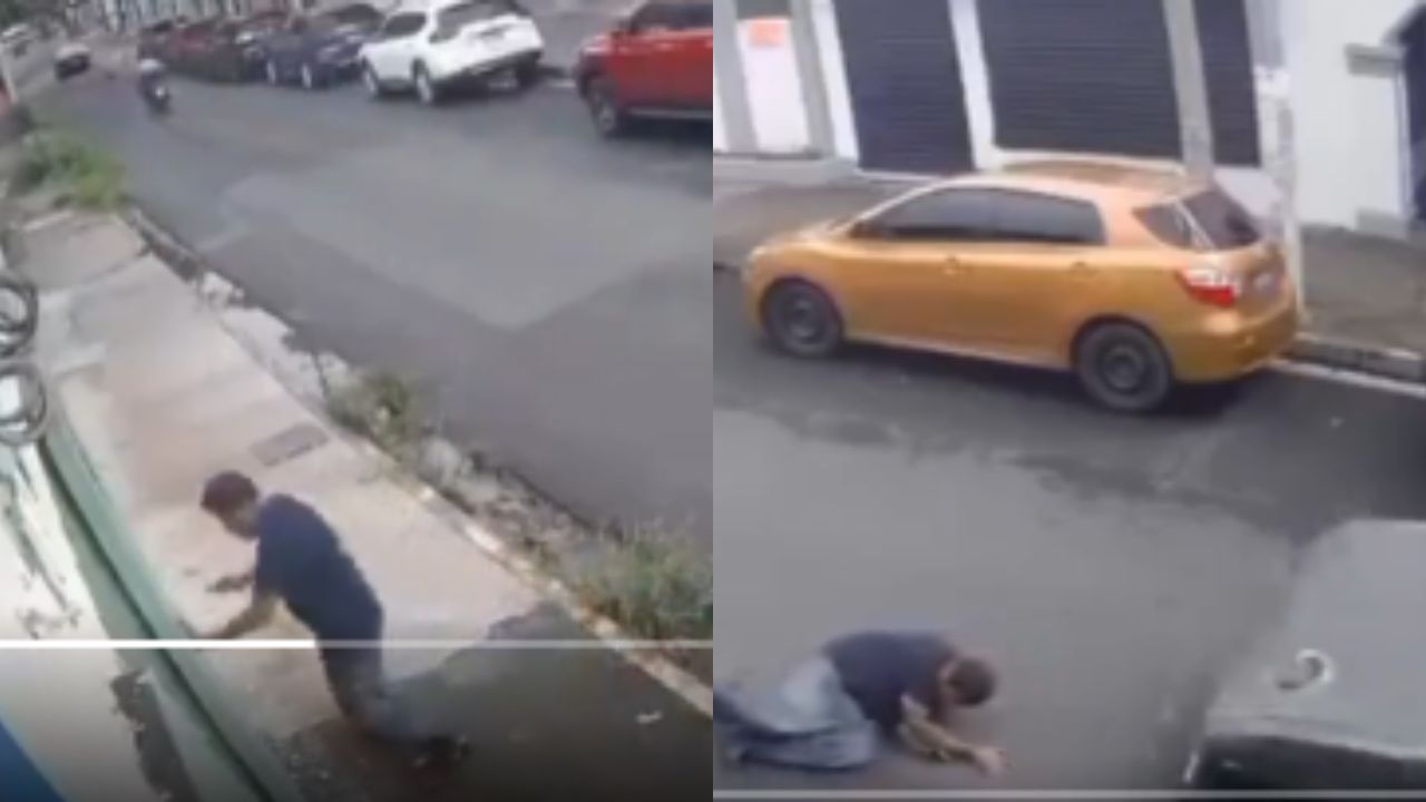Captan momento en que peatón ebrio cae a la calle y es atropellado