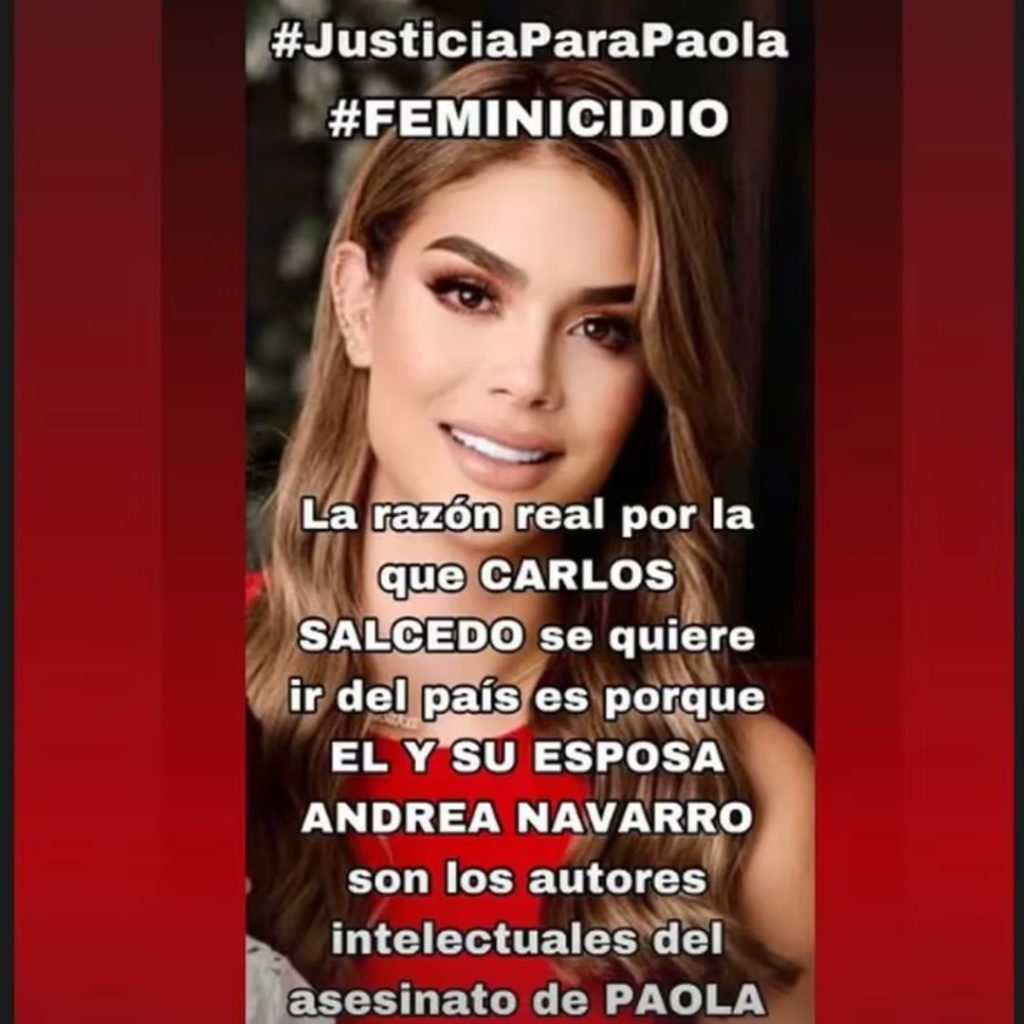 Captura de pantalla donde se lee la acusación de la madre de Carlos Salcedo