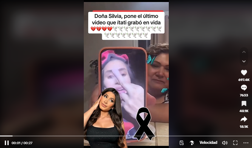 Captura de pantalla donde se lee el bulo de la muerte de la actriz