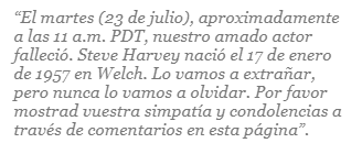Captura de pantalla en la que se lee el bulo de la muerte de Steve Harvey