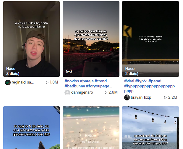 Captura de publicaciones donde se leen diversas cosas del 4 de julio