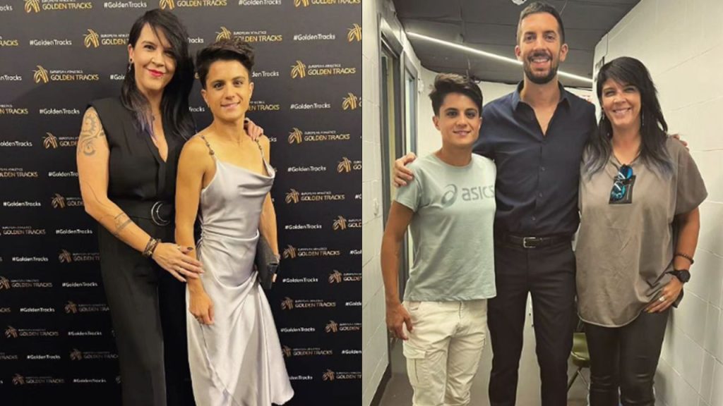 Dos fotografías de María Pérez Marcha abrazando a su novia