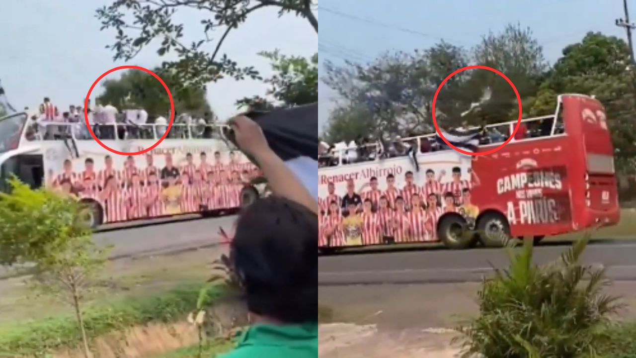 ¡Campeones sin trofeo! Copa queda atrapada en cables durante festejo sobre bus