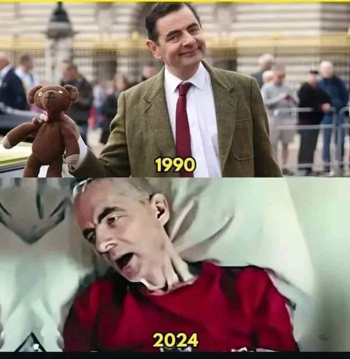 Arriba Mr. Bean con su peluche; abajo la foto editada