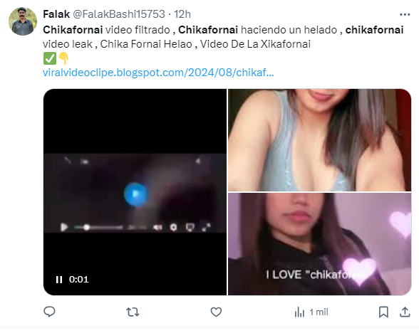 Captura de pantalla en la que se lee una publicación con el supuesto video de la Chikafornai