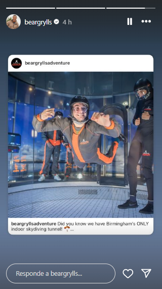 Captura de pantalla en la que se ve la última historia de Bear Grylls