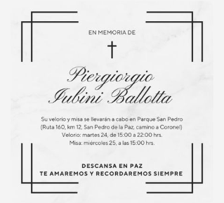 Captura de pantalla donde se lee información de la misa y el velorio del piloto