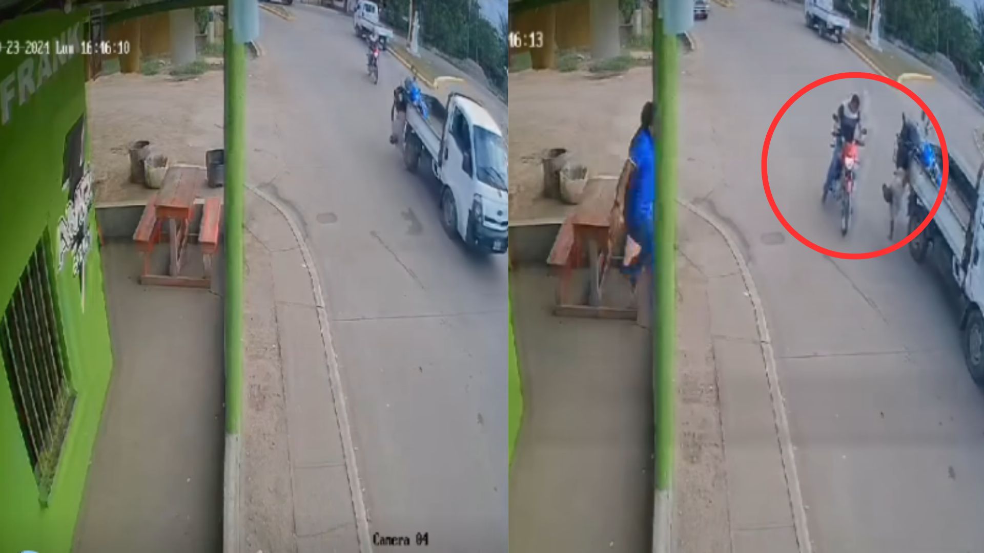 Cámara capta mal giro de camioncito que casi causa muerte de hombre en Olanchito