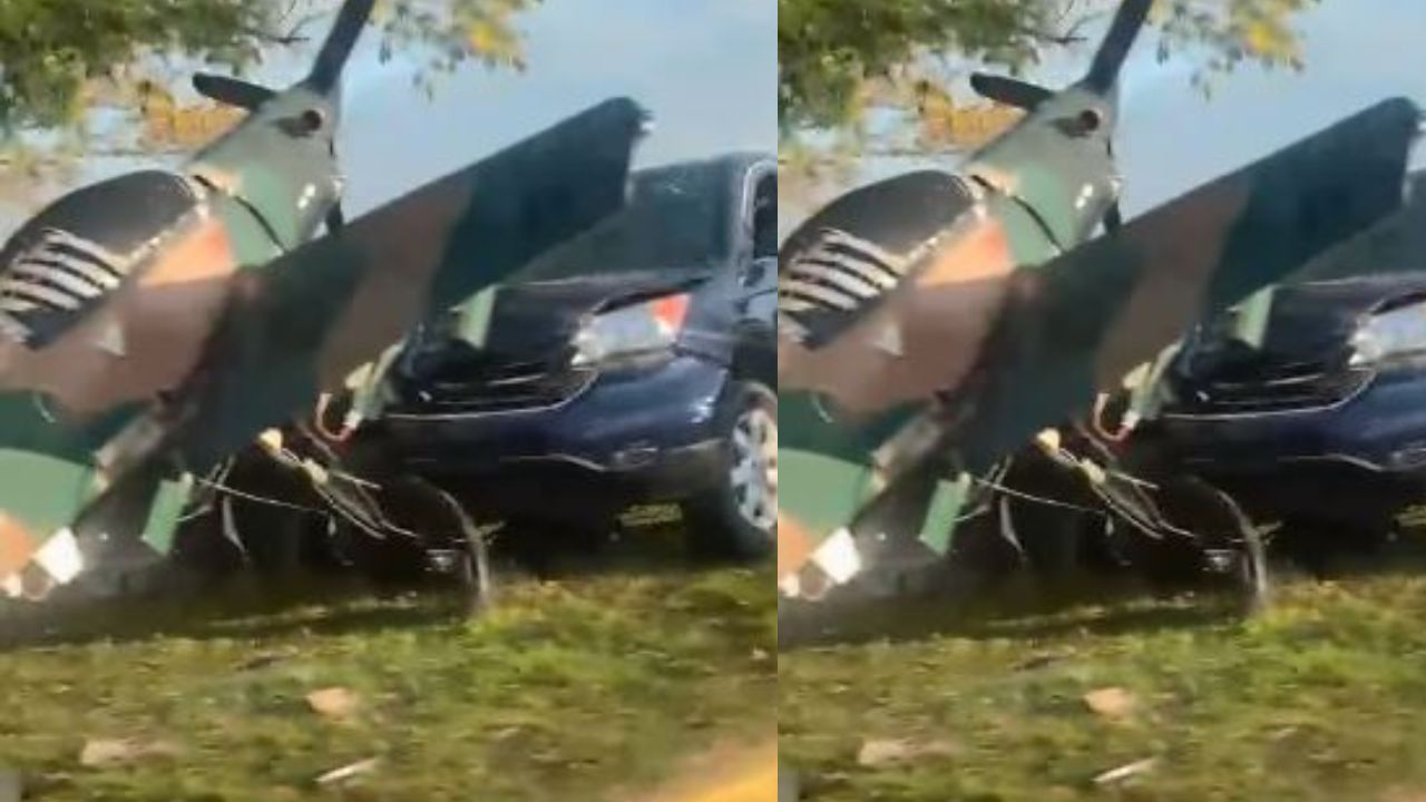 Insólito choque de un carro contra la base de un avión en Comayagua