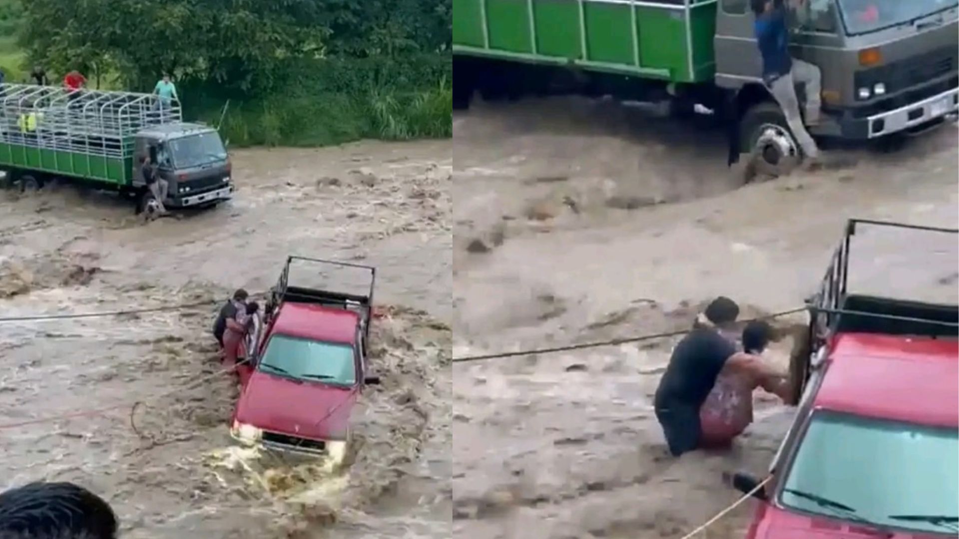 Hondureños se salvan de morir al cruzar en carro durante crecida de río