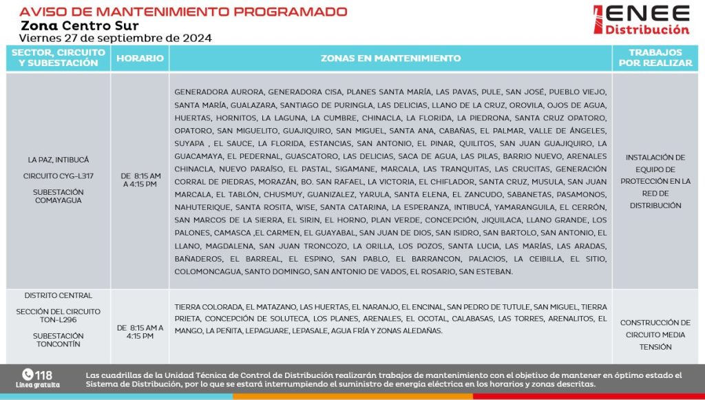Lista de colonias que no tendrán luz mañana