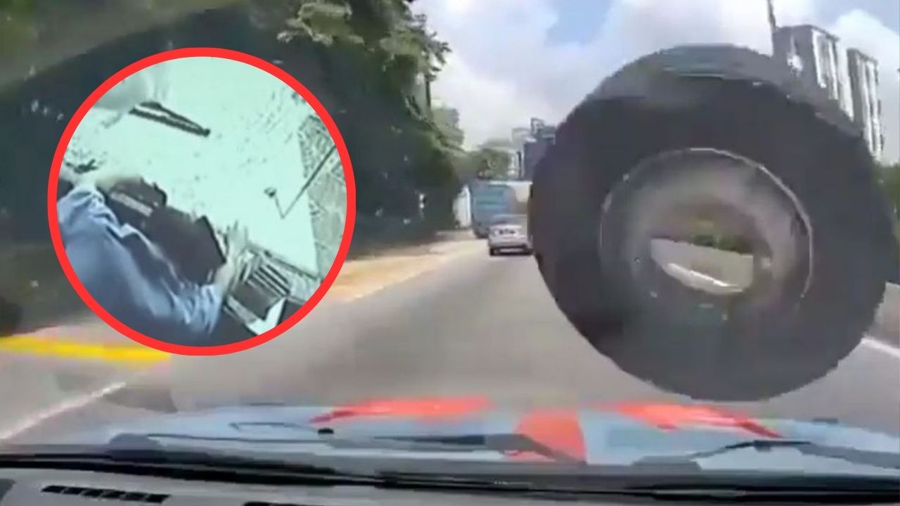 Cámara graba cuando conductor de bus muere por impacto de una llanta desprendida