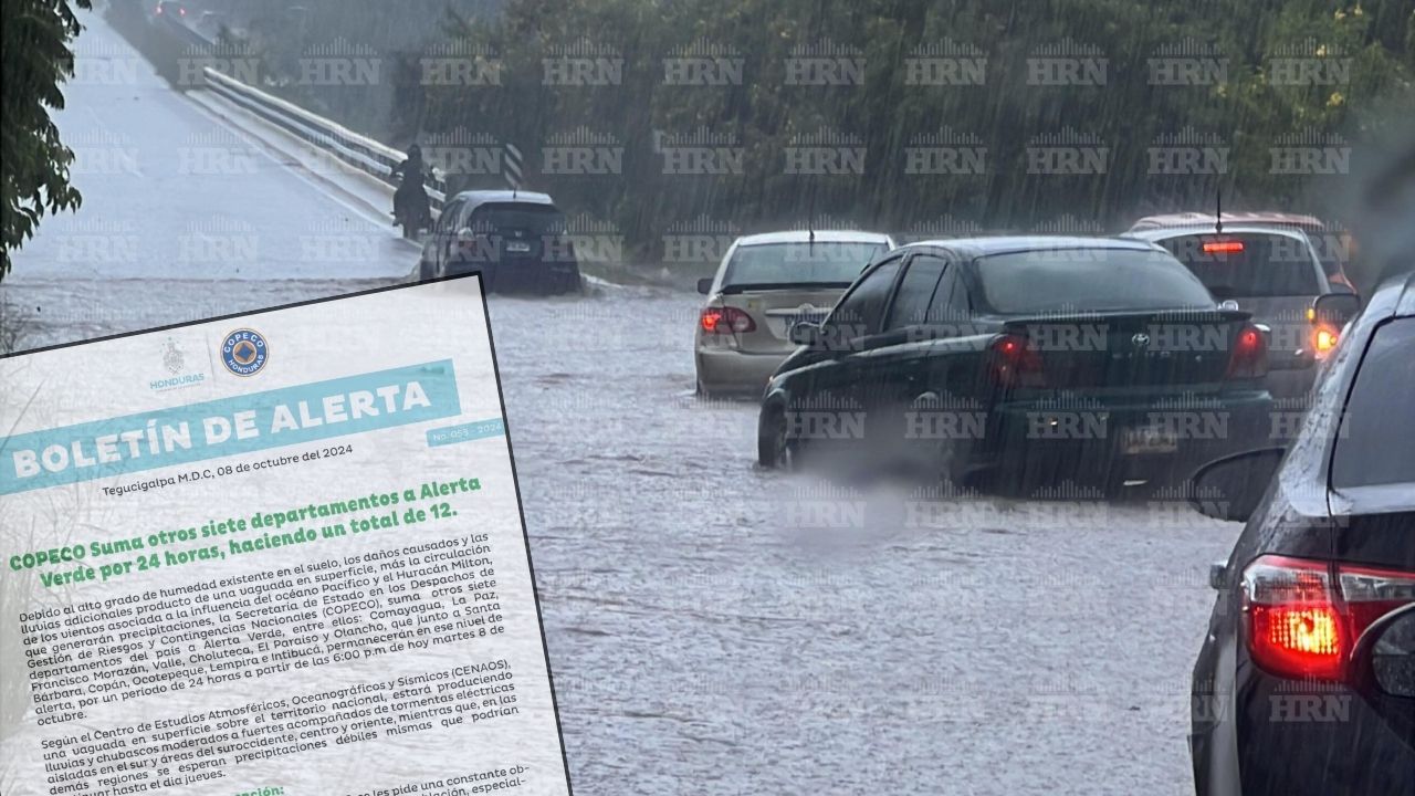 Emiten alerta verde por 24 horas para 12 departamentos por intensas lluvias