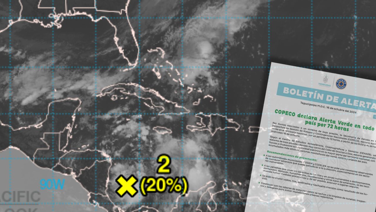 Alerta verde en todo Honduras por lluvias de sistema de baja presión