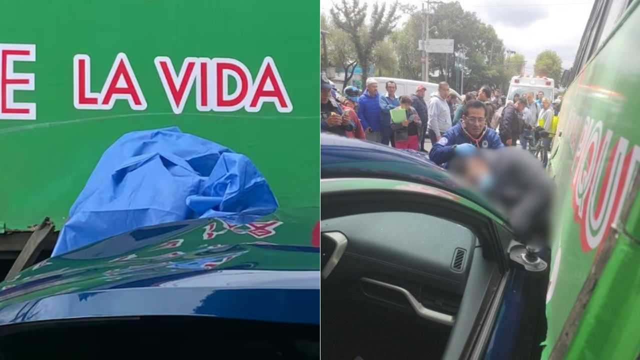 Captan momento en el que mujer en camioneta prensó a ladrón contra autobús tras ser asaltada