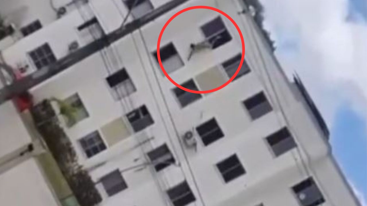 Cámara graba cuando hombre lanza de edificio al amante de su esposa tras encontrarlos en el acto