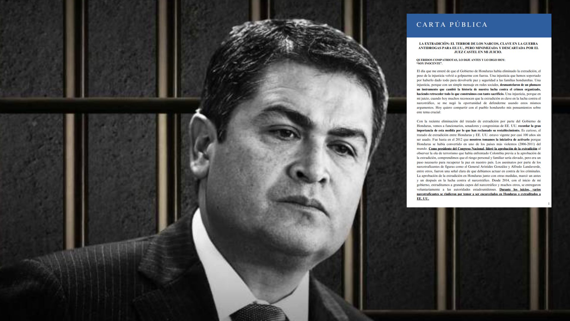 JOH desde prisión: 'La extradición fue clave contra los narcos, pero ignorada en mi juicio'