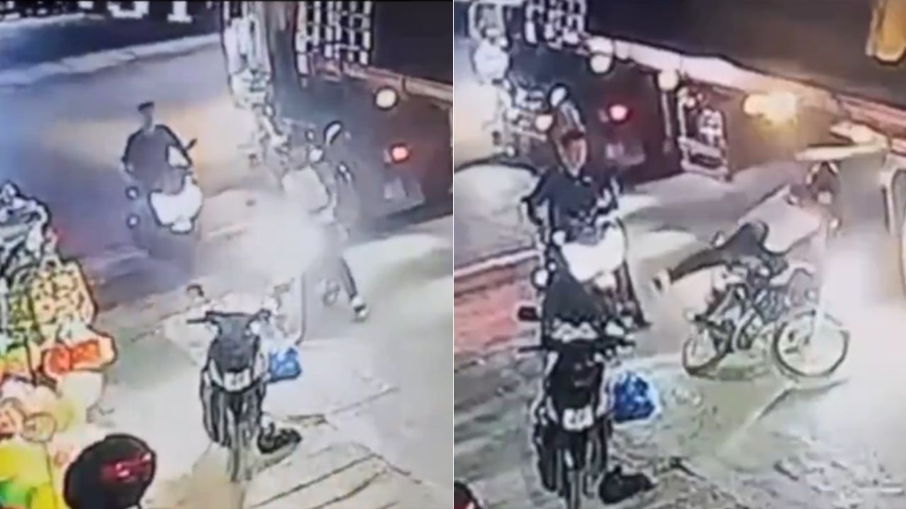 Captan momento en que motociclista es aplastado por rastra tras perder el equilibrio