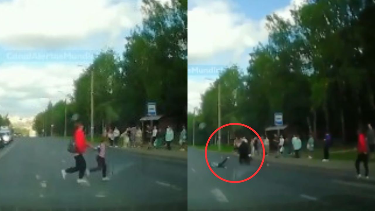 Graban a motociclista cruzar en rojo una carretera y atropella a una niña