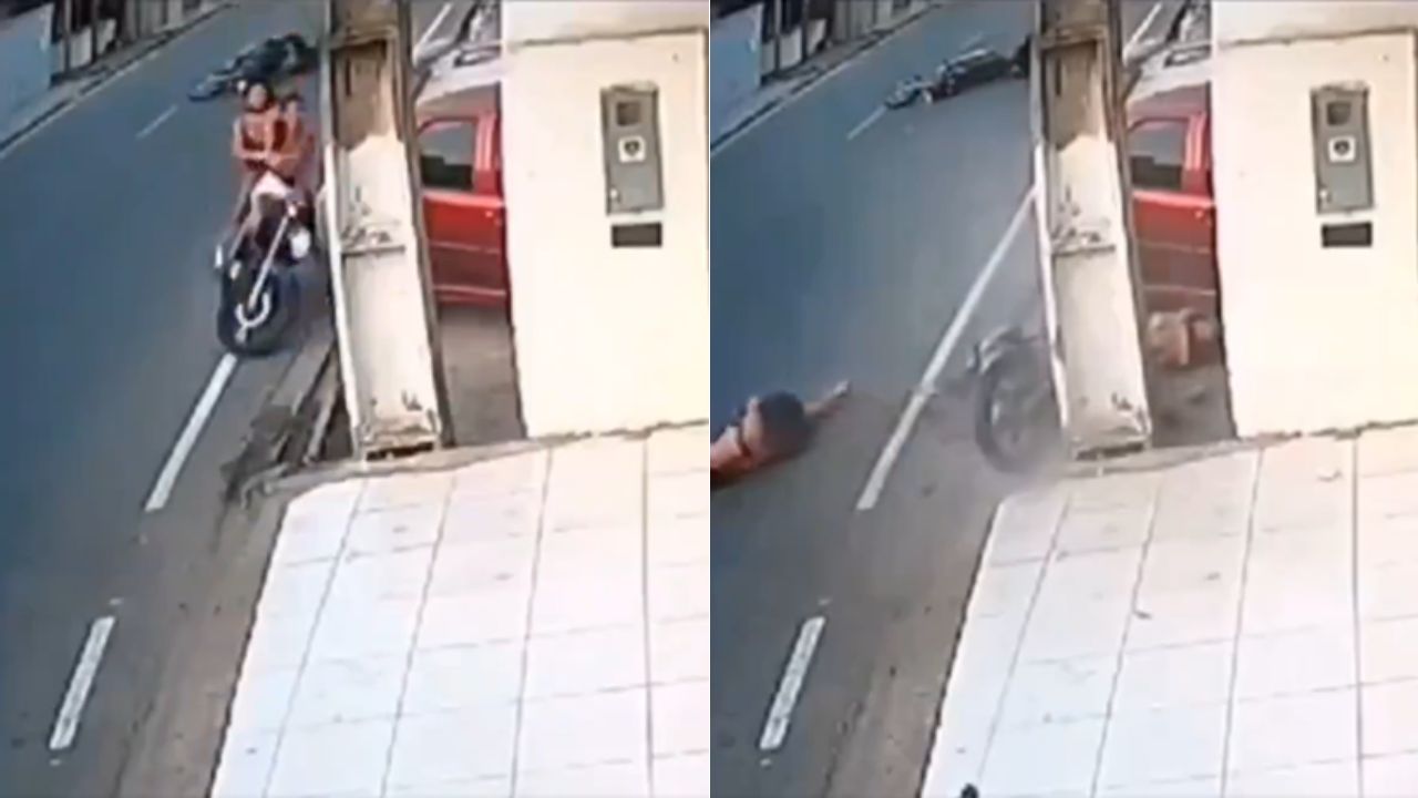 Video capta fatal muerte de mujer motociclista al impactar contra poste; acompañante quedó grave