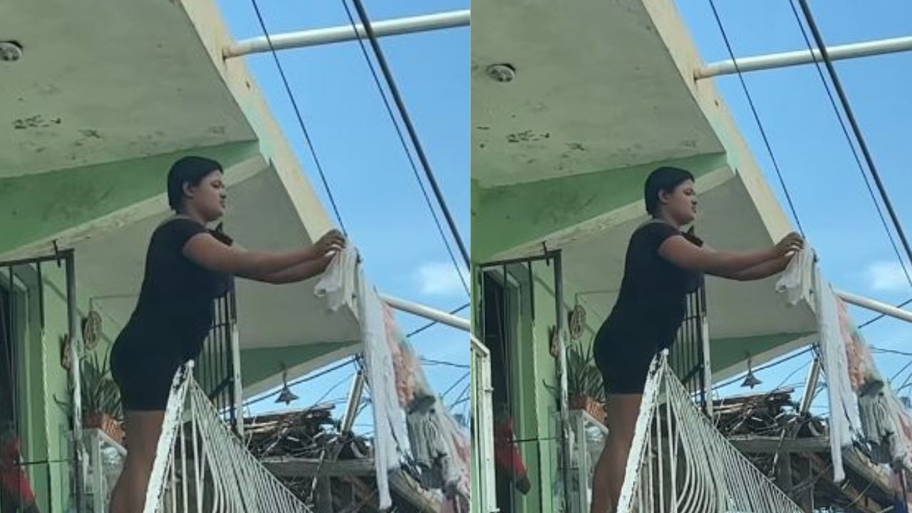 Mujer arriesga su vida colgando ropa en cable eléctrico 220, video captura el momento