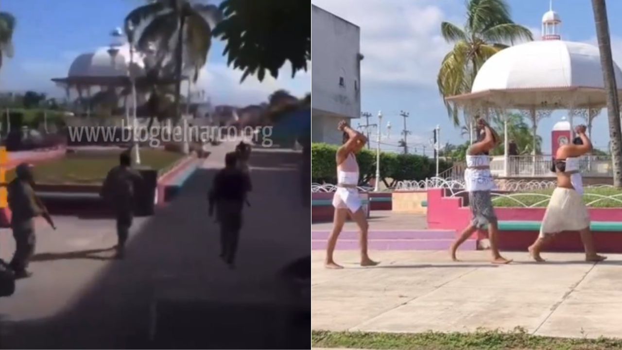 Sicarios golpean y obligan a supuestos ladrones a caminar en la calle vestidos de mujer