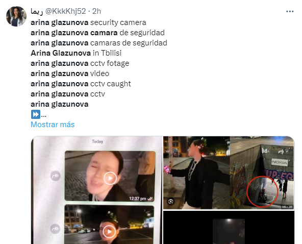 Captura de pantalla donde se ve una publicación que supuestamente tiene el video de Arina Glazunova