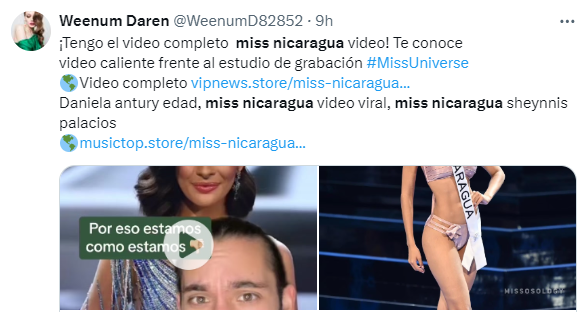 Captura de pantalla donde se ve una publicación que asegura tener el video viral de la Miss Nicaragua