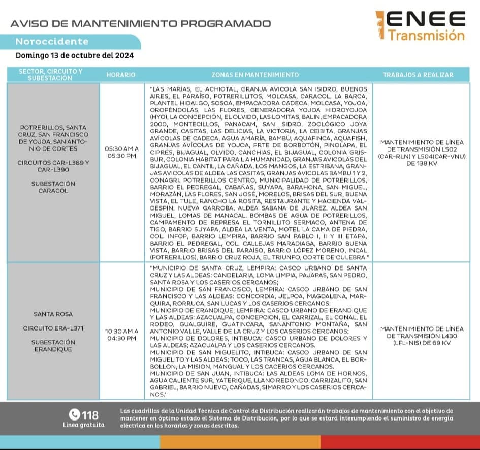 Lista de colonias que no tendrán luz mañana