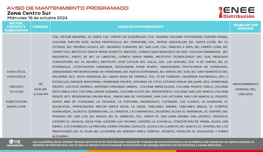 Lista de colonias que no tendrán luz mañana