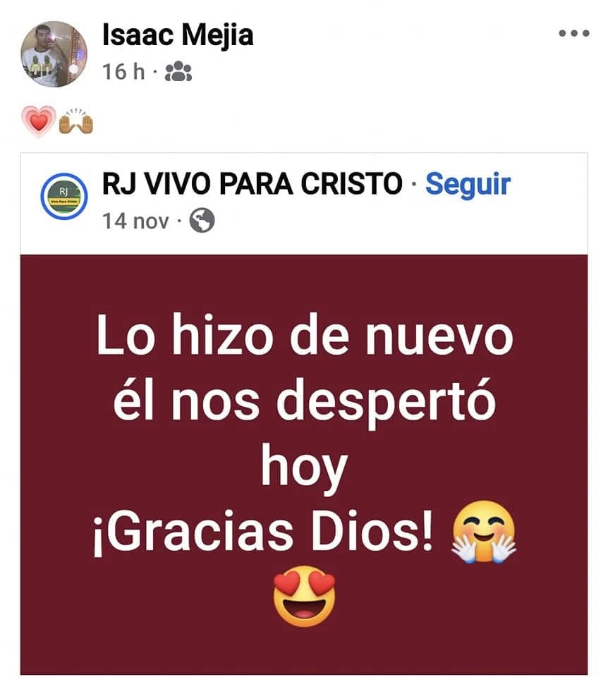 Captura de pantalla donde se lee lo que señaló el joven