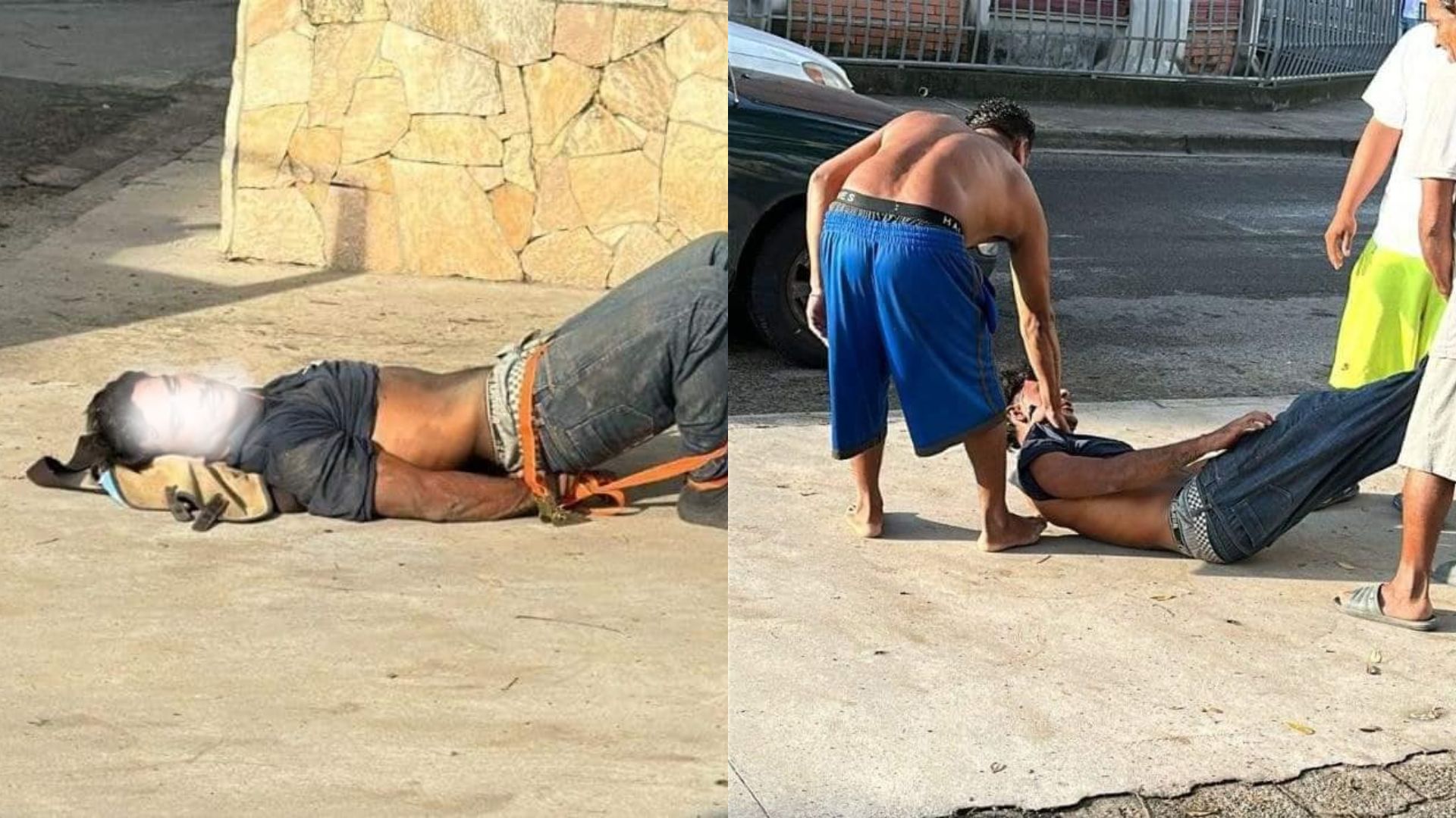 Pobladores amarran de manos y pies a supuesto ladrón y lo entregan a la Policía en SPS