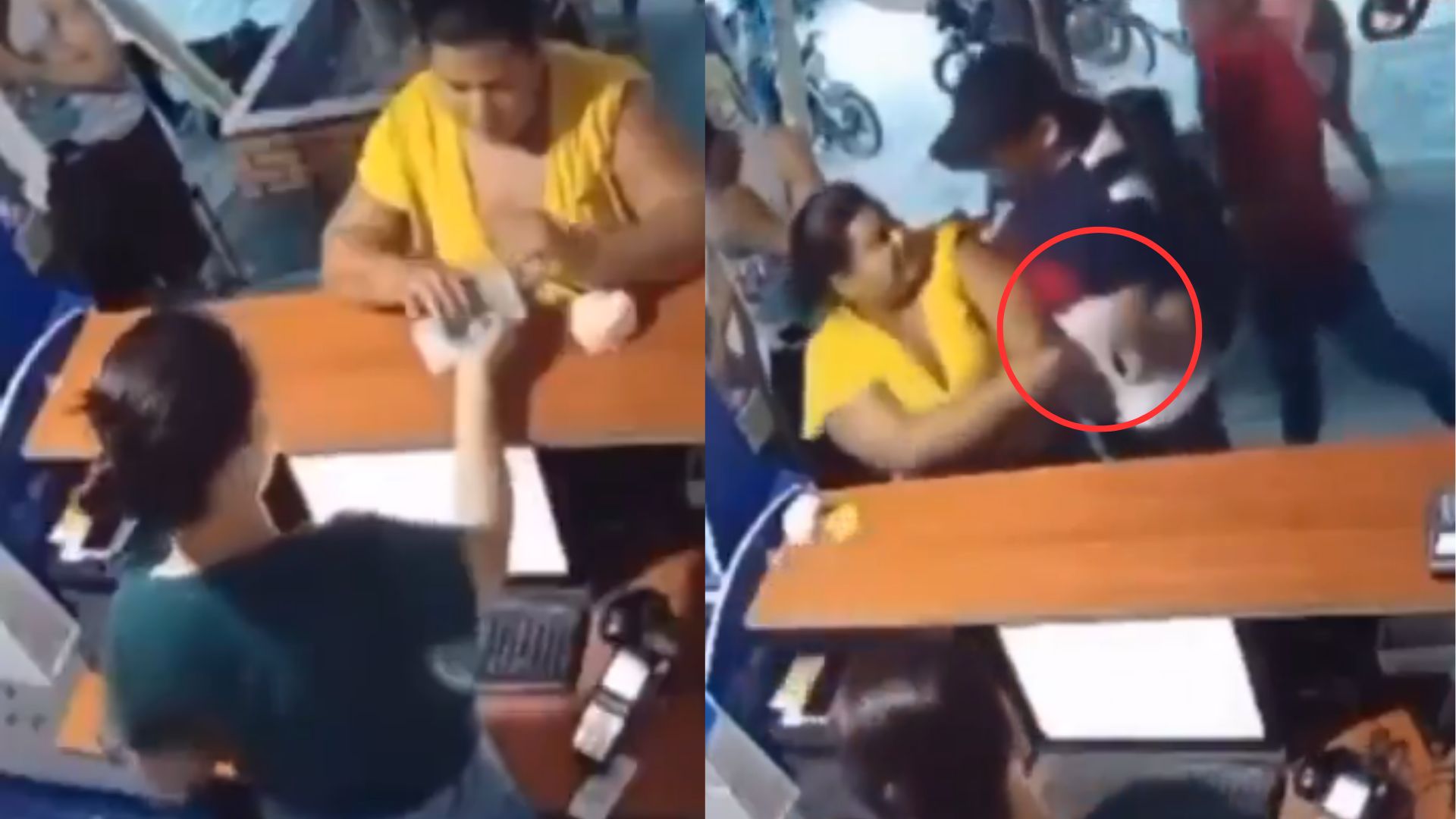 Captan momento en que una mujer es asaltada tras cobrar las remesas enviadas por su hijo