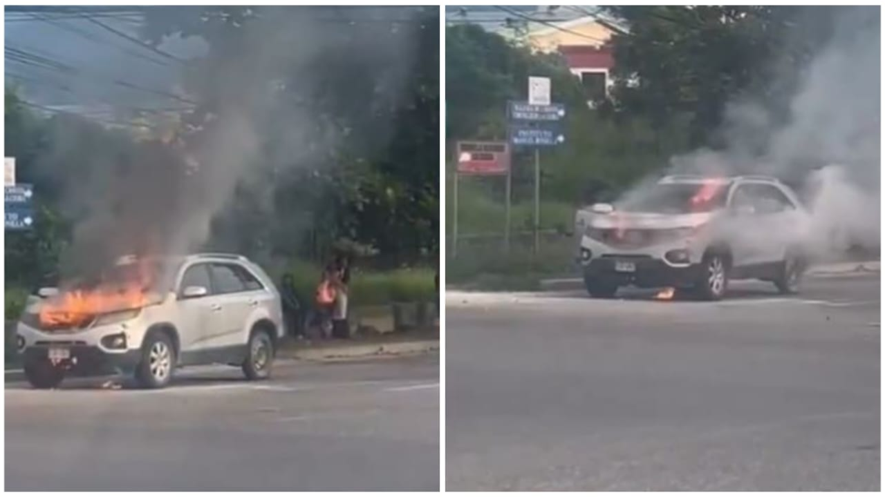 Lujoso vehículo se incendia en plena calle en La Ceiba