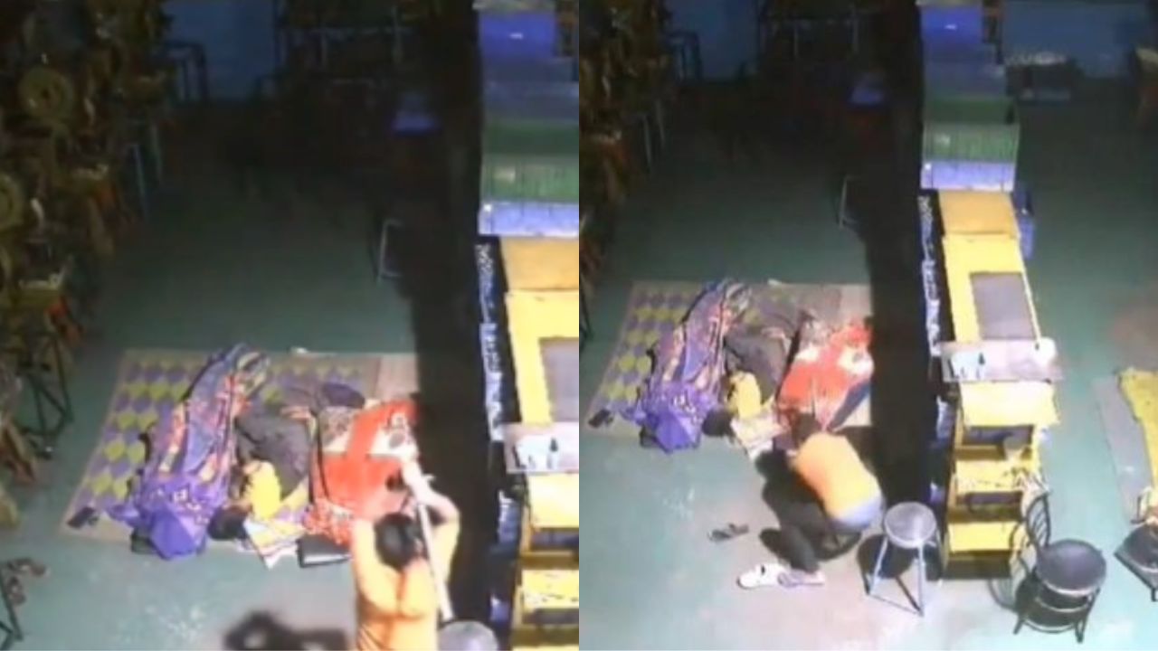 Cámara capta cuando hombre mata con un tubo a su compañero de trabajo mientras dormía