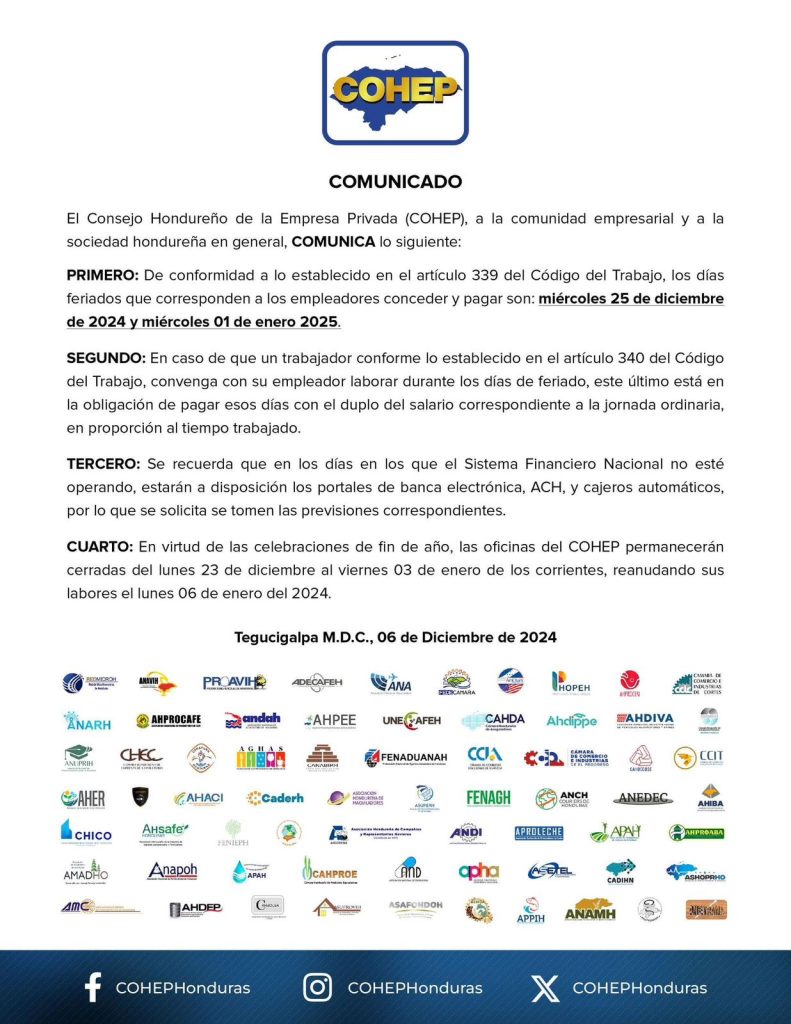 Comunicado del Cohep