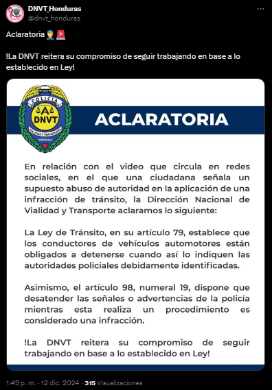 Entérese aquí de lo que denunció la conductora y la reacción de la DNVT sobre la 'esquela' que aplicó uno de sus agentes en la capital hondureña.